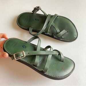 Piper Sandals Size 6 Deep Green Genuine Leather Toe Ring Strappy Slip-on Sandals
